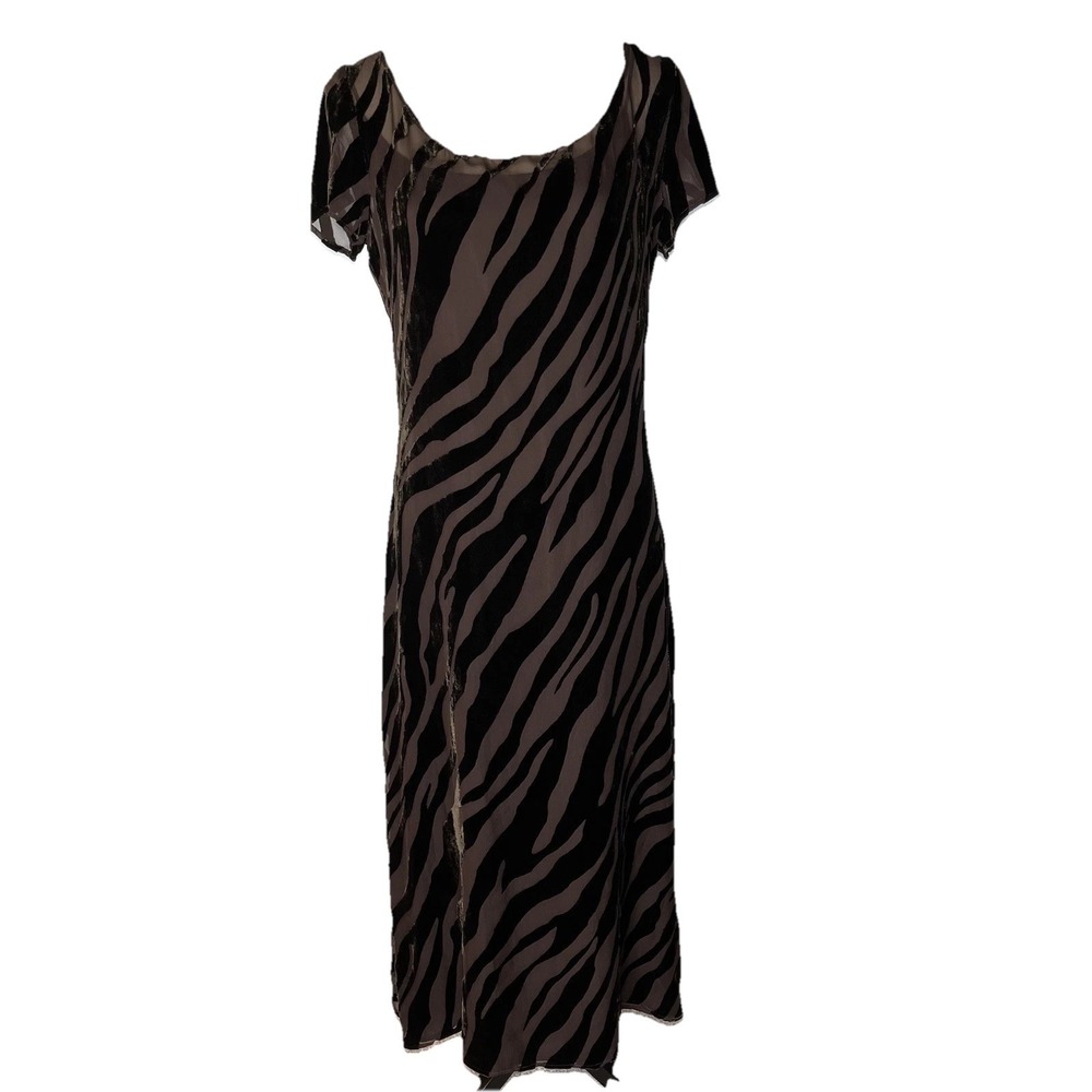 Coldwater Creek Women's Brown Maxi Dress Velvet Overlay Sheath Elegant Whimsy